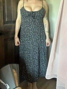 dark blue floral dress small w tags